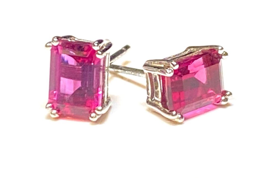 Sterling Silver 1.61ctw Emerald Cut Russian Synthetic Bixbyite Earrings 