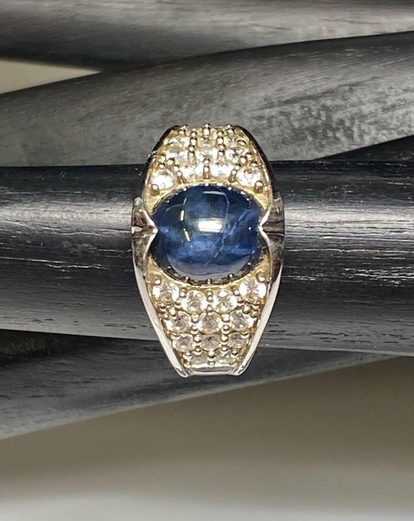 Sterling Silver 5.00ctw Oval Blue Star Sapphire with 1.925ctw Round White Zircon Ring Size 9