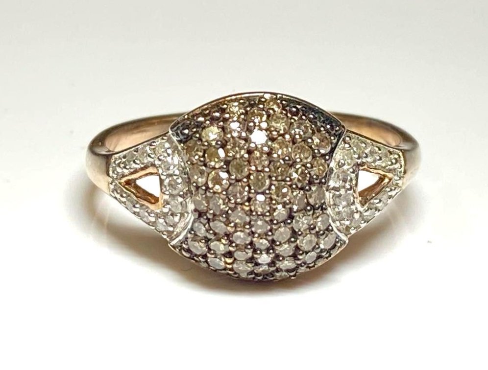 Engild 14K Rose Gold over Sterling Silver .54 CTW White and Champagne Diamond Ring Size 9