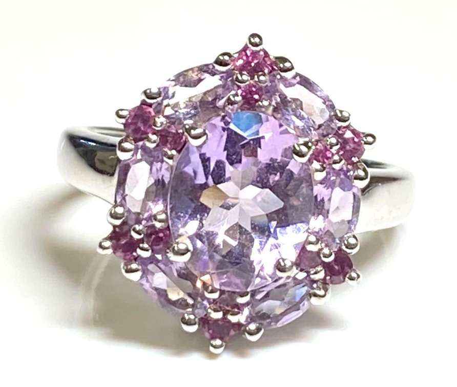 Sterling Silver 925 4.04ctw Rose De France Pink Amy / River Rhod Garnet Ring Size 9