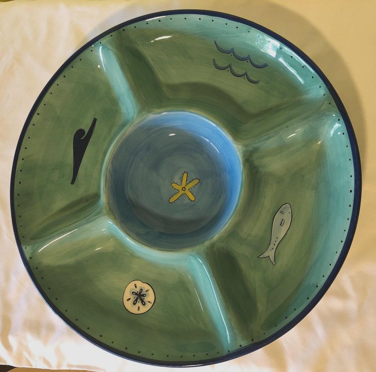 Blue and Turquoise Divided Serving Platter