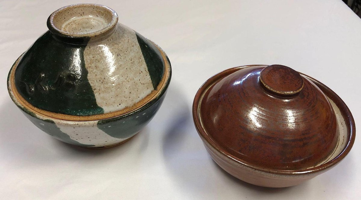 Handmade Artist Signed Ceramic Pots With Lids.