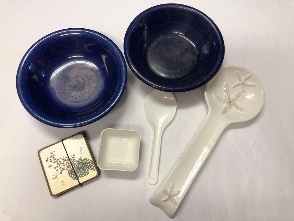 2 Cobalt Blue Stoneware Bowls and Accessories
