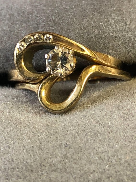 14K Gold and Diamond Custom Heart Shaped Engagement and Wedding Band Set