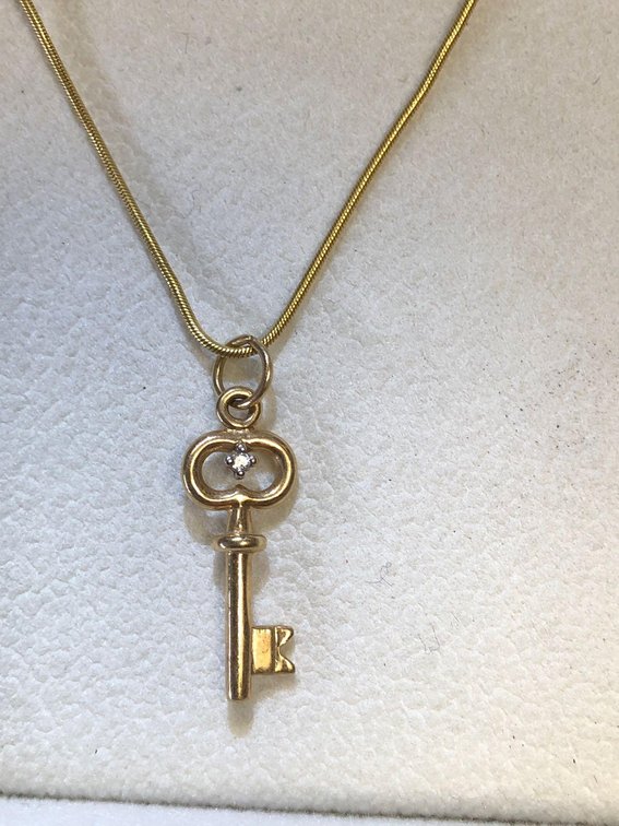 Gold and Diamond Key Pendant and Chain