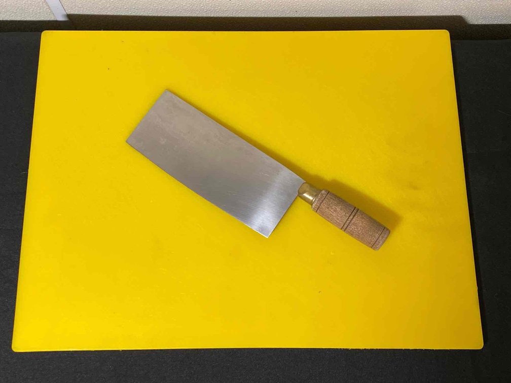Yellow Cutting Board with Dexter Stain Free High Carbon Butcher Knife 