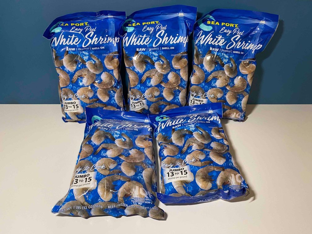 (X's 5) 2lb Bags of Sea Port Easy Peel White Shrimp (Raw)
