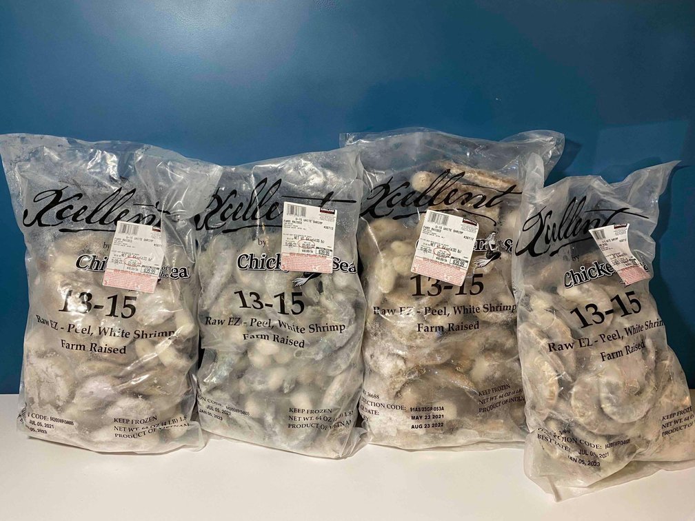 (X's 4) 4lb Kirkland Farm Raised White Shrimp (Raw) 