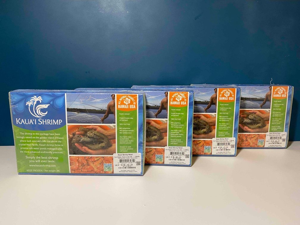 (X's 4) 2lb Boxes Kaua'i Farm Raised Shrimp (Raw)