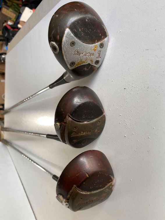 (X's 3) Vintage MacGregor Wood 1, 3 and 4 Wood Driver Clubs