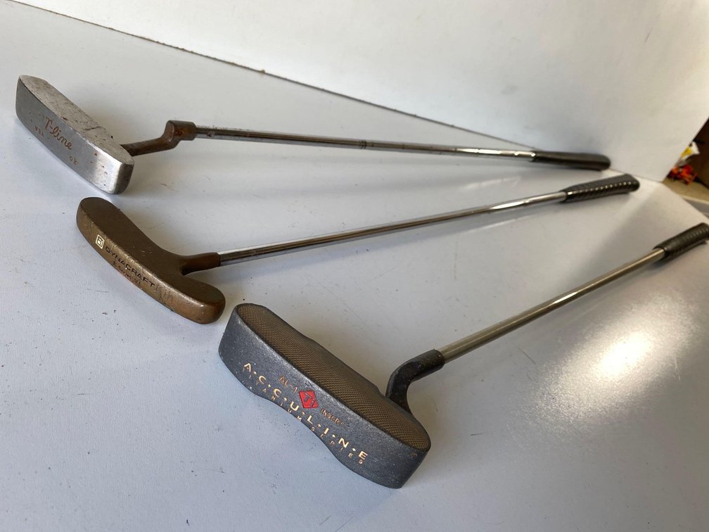 (X's 3) T-Line 02, Dynacraft R-Series, and Acculine AL-1 Putter Clubs