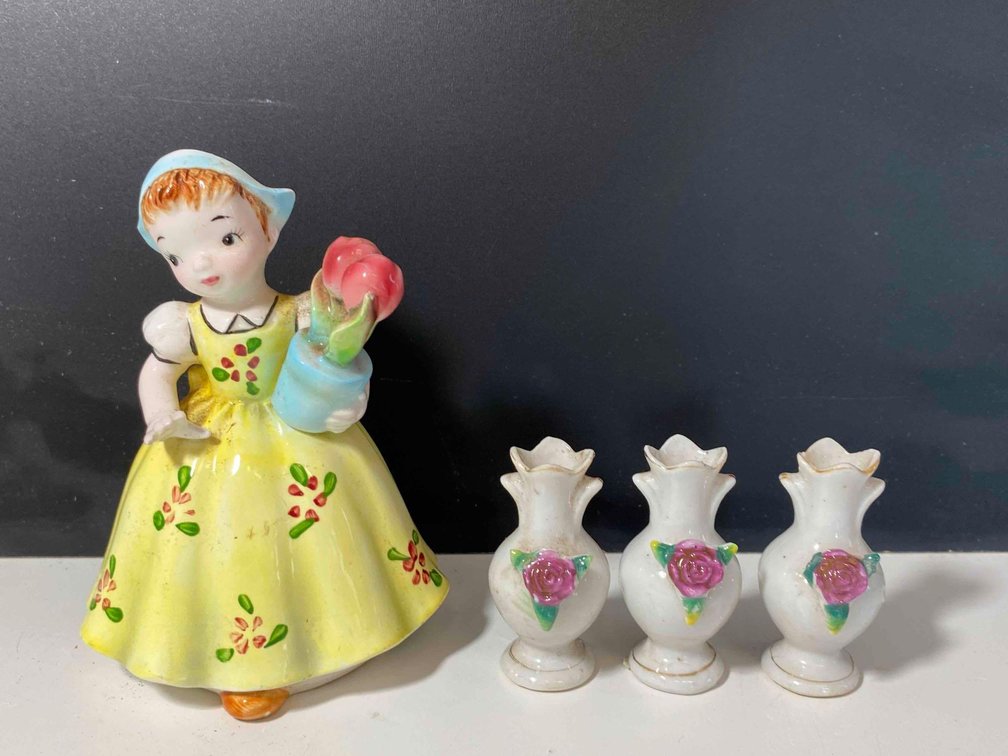 Made In Japan Dutch Maid and Floral Decorative Vessels