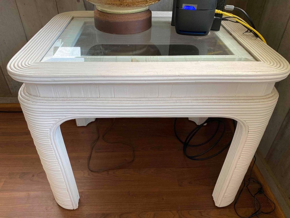 White Rattan Style End Table