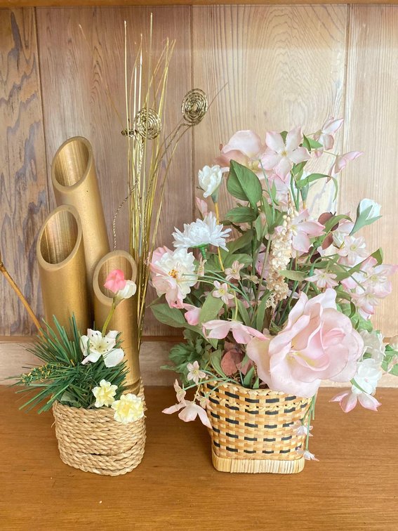 Two Artificial Flower and Bamboo Home Decor Pieces 