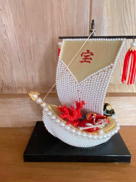 White Beaded Asian Ship Decor