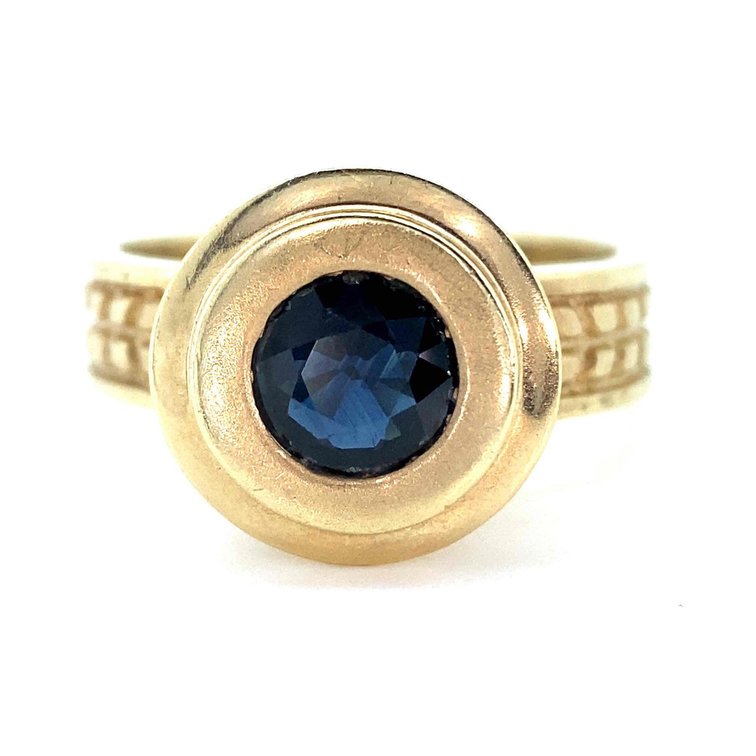 14K Gold Blue Topaz Round Stone Estate Ring Size 6.5