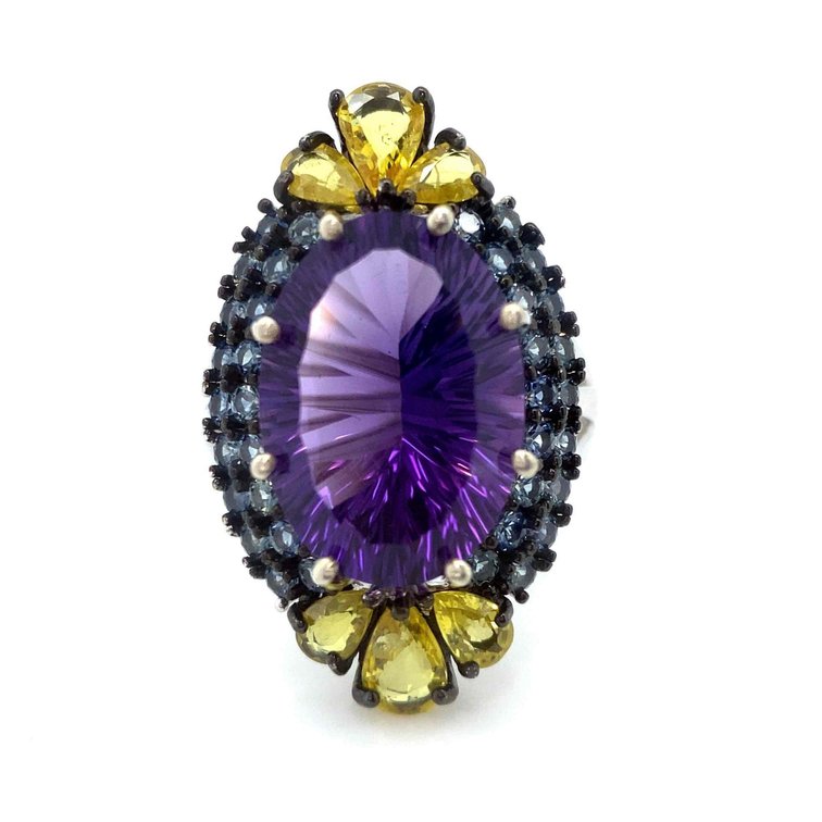 Natural Amethyst and Natural Sapphire Ring Size 8.5