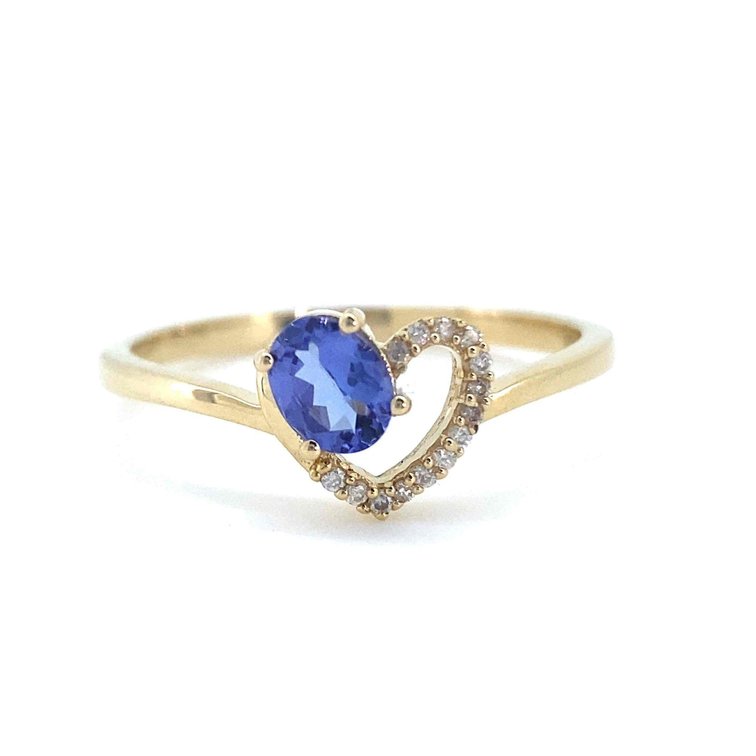 14K Gold Tanzanite and White Diamond Accent Heart Shaped Ring Size 7