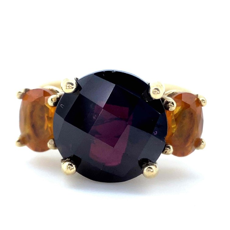 Estate 10K Gold Amethyst Center Stone and Citrine Stone Accent Ring Size 10