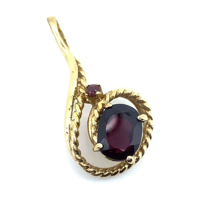 14K Gold Fish Hook Pendant with Amethyst Center Stone