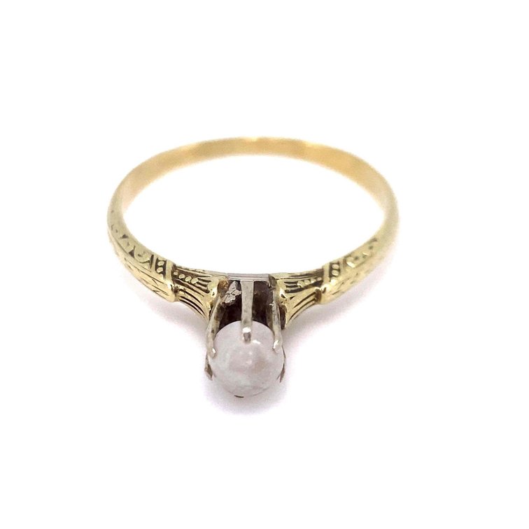 14K Gold Single Pearl Estate Ring Size 8
