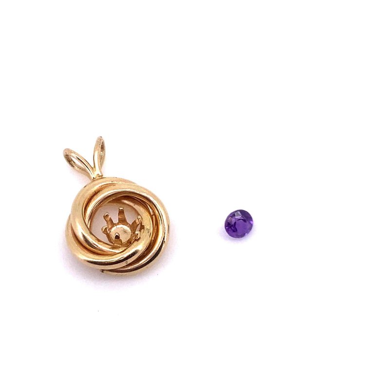 14k Gold Pendant with Single Loose Purple Amethyst Stone