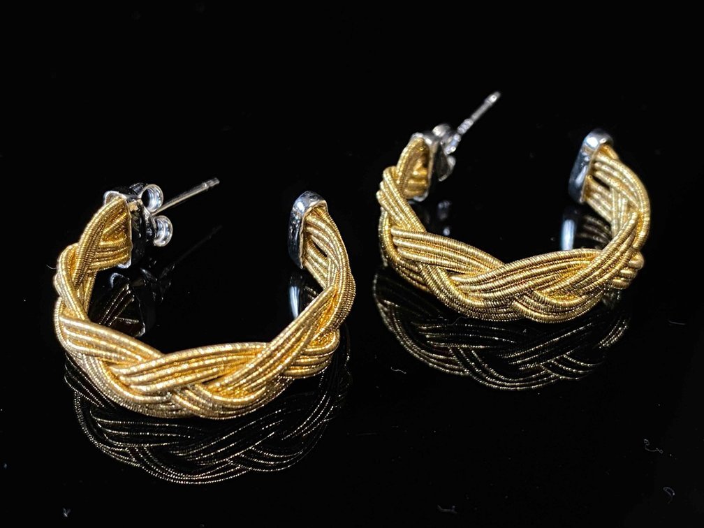 Gold Plated Sterling Silver 925 Braided Design Half Hoop Earrings