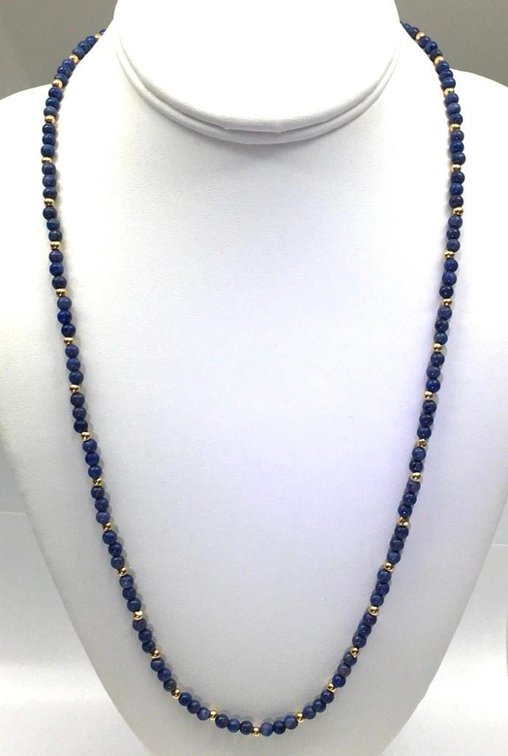 14 Karat Gold and Dark Blue Lapis Necklace