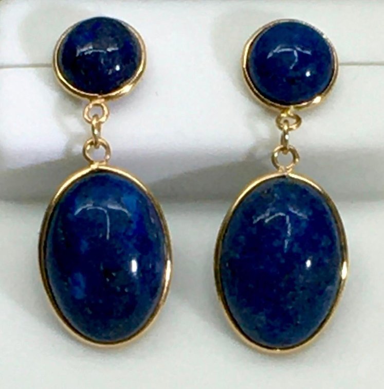 14 Karat Solid Gold with Dark Blue Lapis Stones Earrings