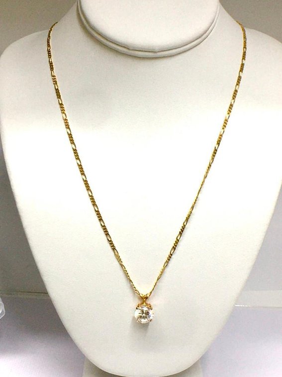 24" Solid Gold 14 K Chain with Pendant of 4 Carat Size Diamond Substitute 9.4 Grams