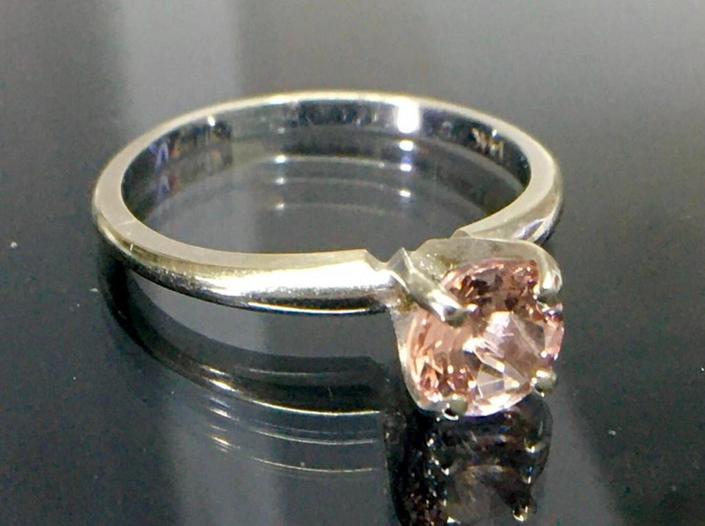 14 Karat Solid White Gold with Three-Quarter Carat Morganite Solitaire Size 7