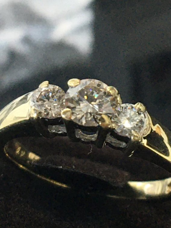 Diamond 3 Stone 1/2 Carat CTW 14K Solid Gold Ring   3.2 Grams  Size 7