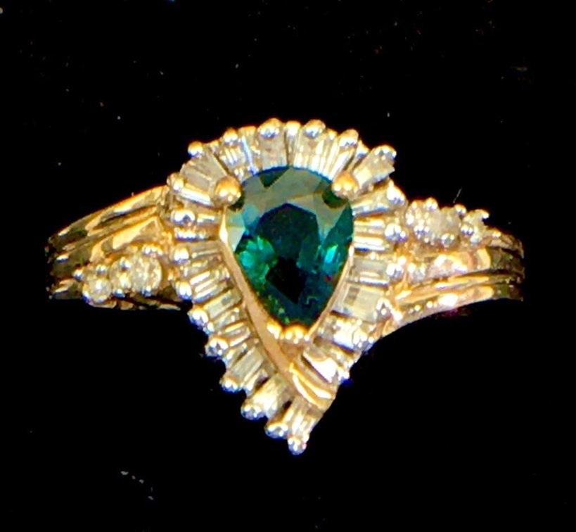 10K Genuine Gold Ring with Large Natural Blue Sapphire and Surrounded by Halo of Diamonds, 3.9 Grams