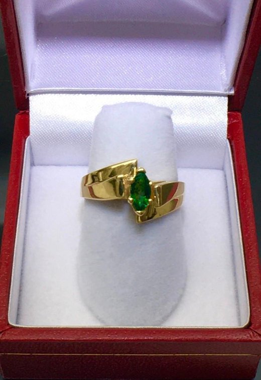 14 Karat Solid Gold with Natural Emerald of Approximately Half Carat Marquis Cut. 4.2 Grams.  Size 7
