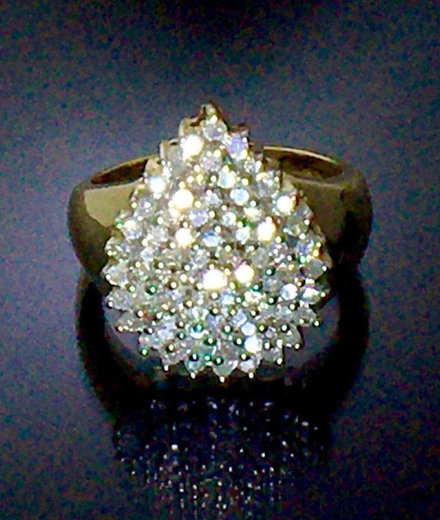 10 Karat Fine Gold with Massive Diamond Pear Cluster. Well over 50 Diamonds Absolutely Breathtaking