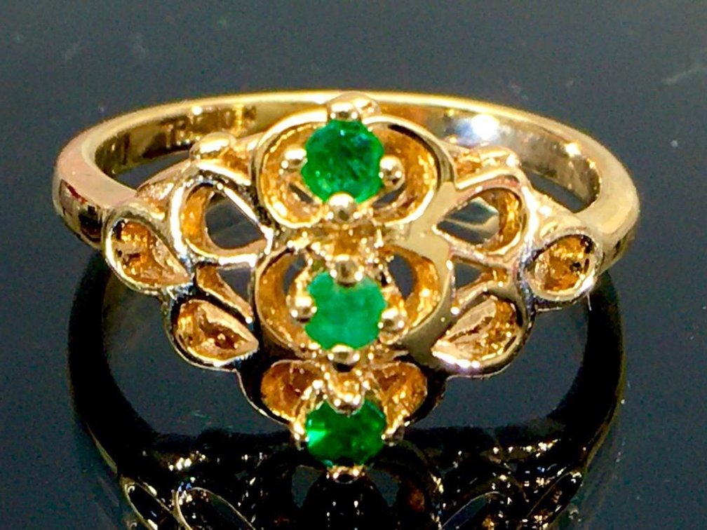 10K Fine Gold Ring with 3 Emerald Stones. Size 5.5