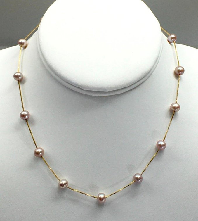 18K Fine Gold (750) Necklace with Pearls Spaced Throughout Bridal Wear Worthy For Sure! 16" Length