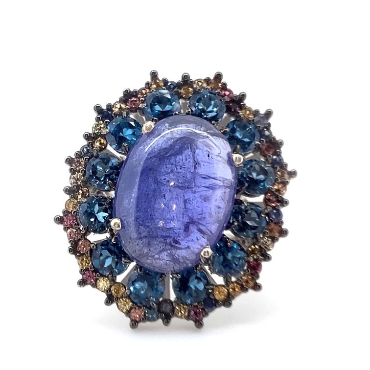 Brilliant 3.92ct Natural Tanzanite and London Center Stone with Diamond Cut Sapphire Accent Stones Size 8
