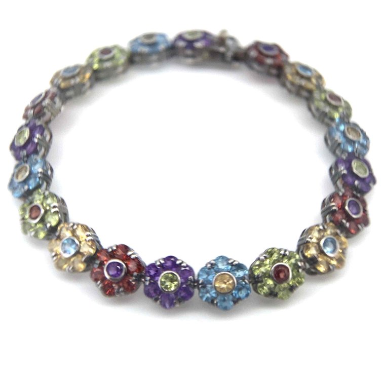 Multi Color Stone Flower Power Bracelet 19.3 Grams Nearly 8 Inches