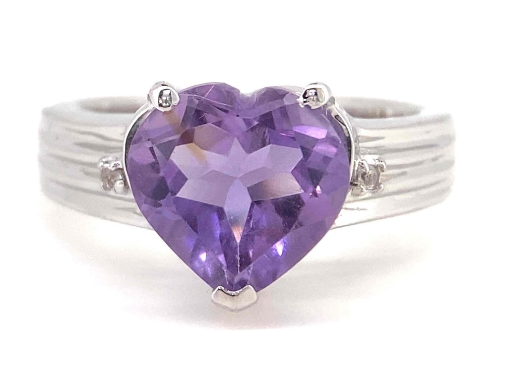 3+ Carat Amethyst Heart With White Topaz Accent Stones 11 x 13 mm Heart