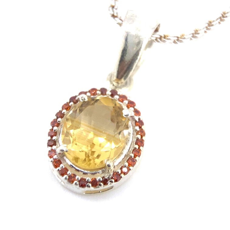 Genuine Citrine Pendant On 22 Inch Sterling Silver Chain  10.8 Grams