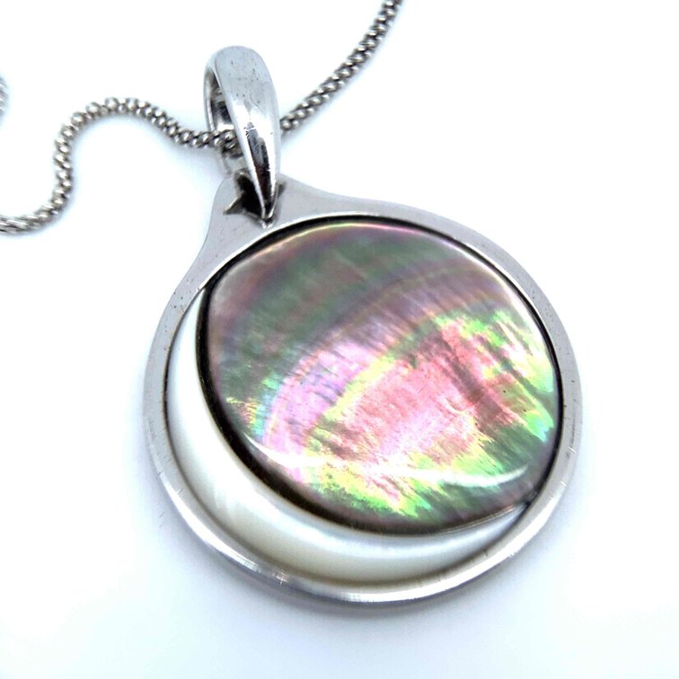 Estate 26 Inch Sterling Silver Adjustable Chain With Shell Pendant 23.4 Grams