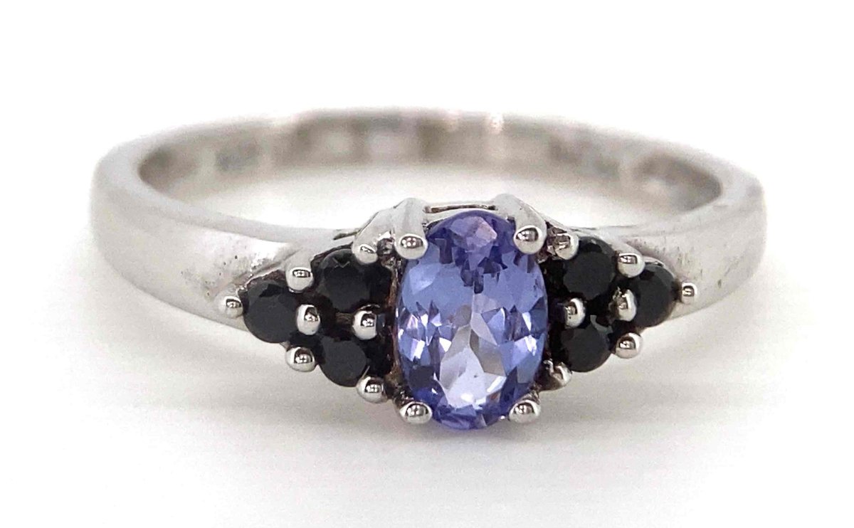 Genuine Tanzanite And Spinel Stones Rhodium Over Sterling Silver Ring Size 7