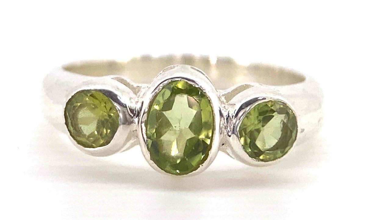 Triple Genuine Peridot Ring 3.06 Grams  Size 6