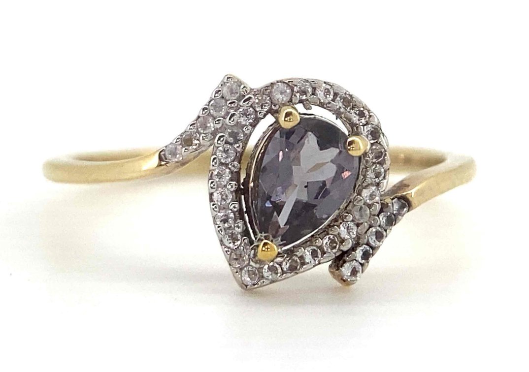 14K Gold Over Sterling Silver White Topaz Halo Ring  Size 6.5
