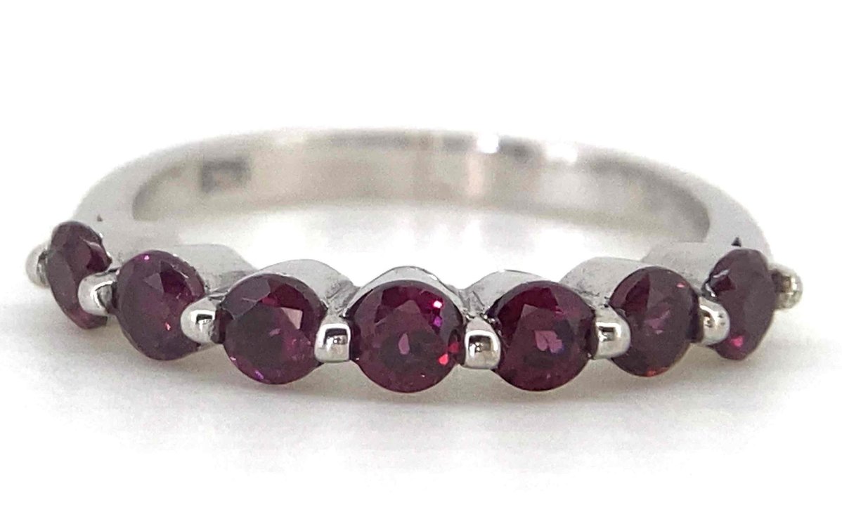 Rhodium Over Sterling Silver Red Garnet Ring Size 6