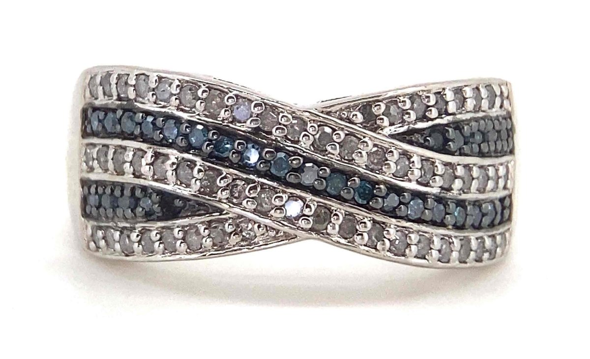 Diamond Ring Blue and White Genuine Diamonds 4 Grams  Size 7