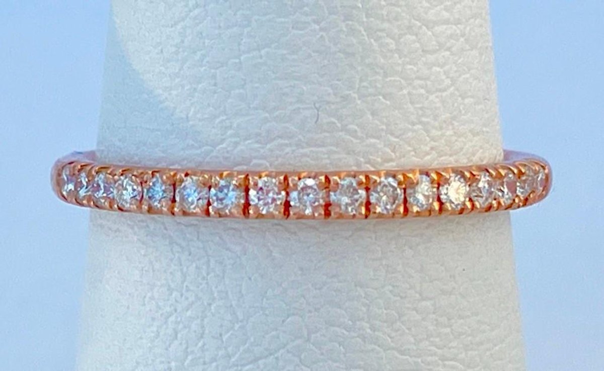 14K Rose Gold Diamond Half Eternity Wedding Band  Size 6.5