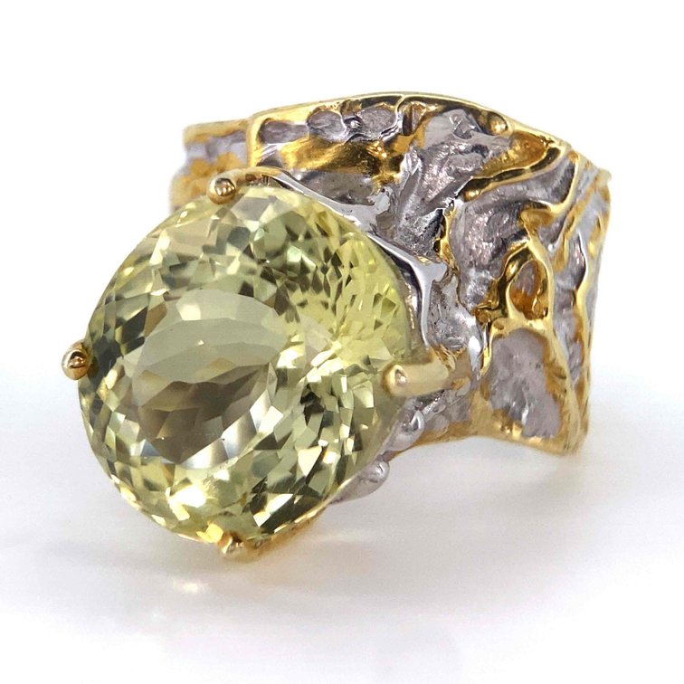 9+ CARAT GENUINE LEMON QUARTZ 18K GOLD IN LAY 11.2 GRAMS