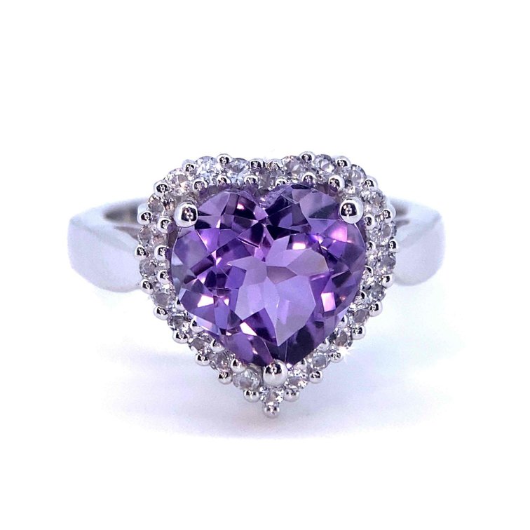 GENUINE BIG HEART CUT AMETHYST WITH WHITE HEART HALO 5.8 GRAMS